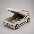 Kinder-Autobett mit Bettkasten und Lattenrost, Liegefläche 90 × 190 cm, MDF, Stahl und PU-Kunstleder, Beige/Schwarz/Silberfarben