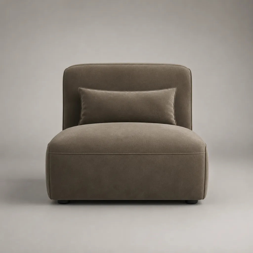 Armlehnloser Sessel mit rechteckiger Rückenlehne und Rückenkissen, Taupe, 84 × 88 × 80 cm, Polyester-Mikrofaser