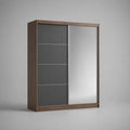 Rechteckiger Schwebetürenschrank mit Spiegel aus melaminbeschichteter Spanplatte, Nussbaum/Anthrazit/Silber, 180 × 60 × 200 cm