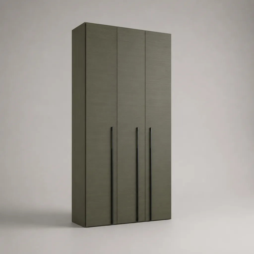 Kleiderschrank aus melaminharzbeschichteter Spanplatte, 3 Drehtüren, Olivgrau und Schwarz, 120 × 52 × 200 cm