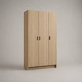 Dreitüriger Kleiderschrank aus melaminharzbeschichteter Spanplatte, Eiche natur und Schwarz, 120 × 50 × 180 cm