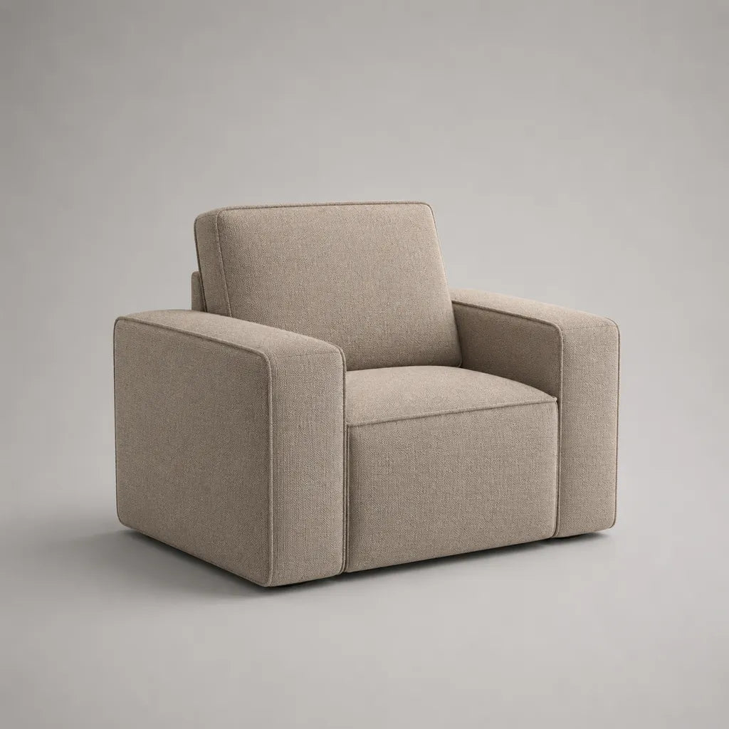 Kubischer Polstersessel mit Armlehnen aus Polyester-Chenille, Graubeige, 86 × 88 × 84 cm