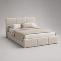 Stauraumbett Polsterbett aus Polyestergewebe mit Lattenrost und 3 Schubladen, Liegefläche 180 x 200 cm, Außenmaß 200 x 220 x 120 cm, Cremeweiß und Beige